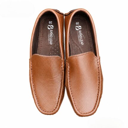 Brown leather slip-on shoes for men